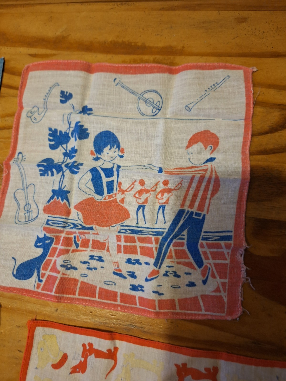 Lot 5 mouchoirs vintage en tissu multicolores imprimés motifs fleuri & animal